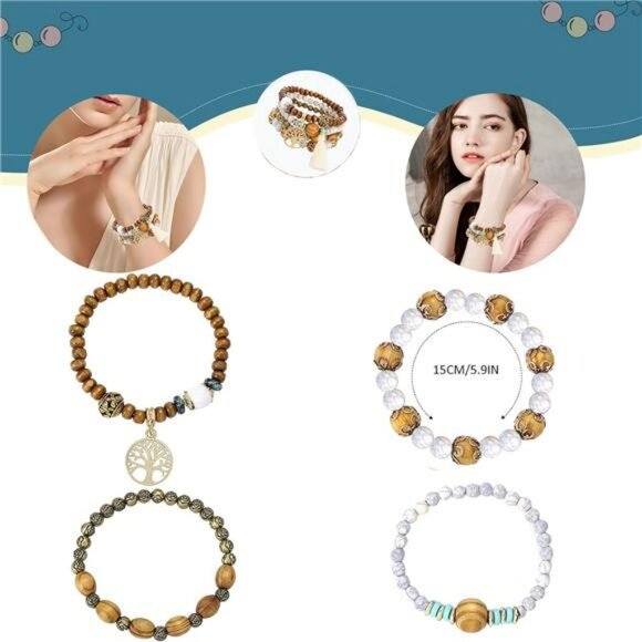 Tree of life boho beaded bracelet set for women multilayer stackable jewelry gif - Picture 4 of 6